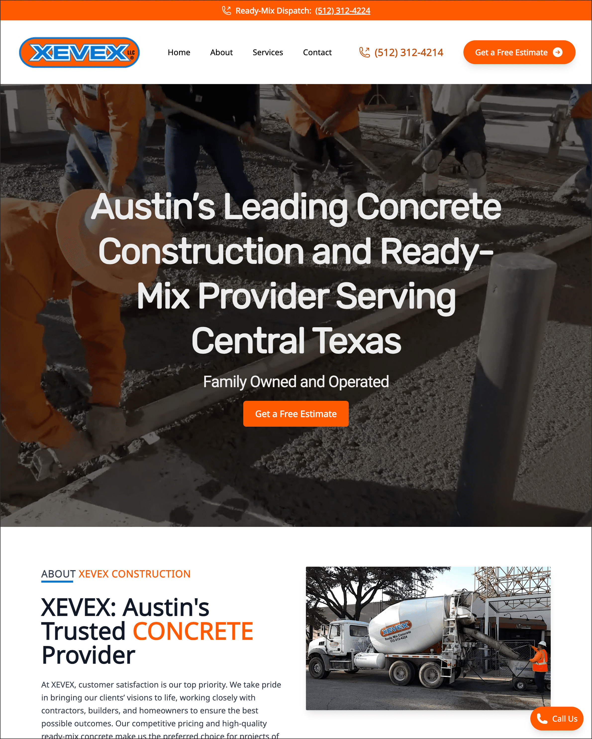 Xevex concrete business website preview